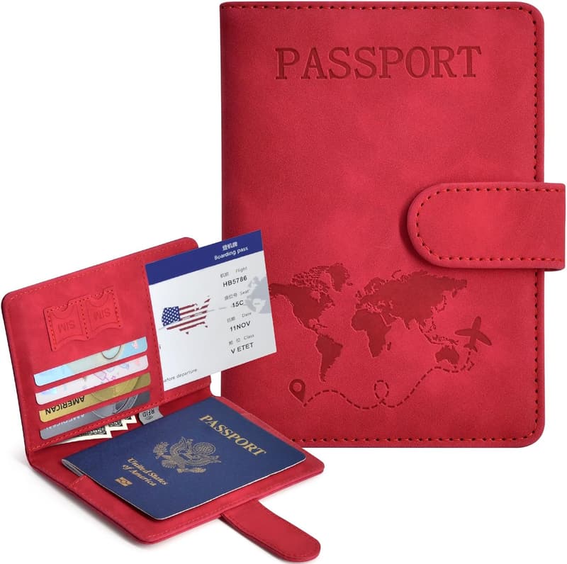RFID Blocking Leather Passport Holder with Card and Boarding Pass Slots