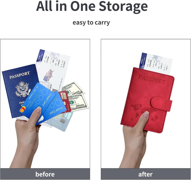 RFID Blocking Leather Passport Holder with Card and Boarding Pass Slots