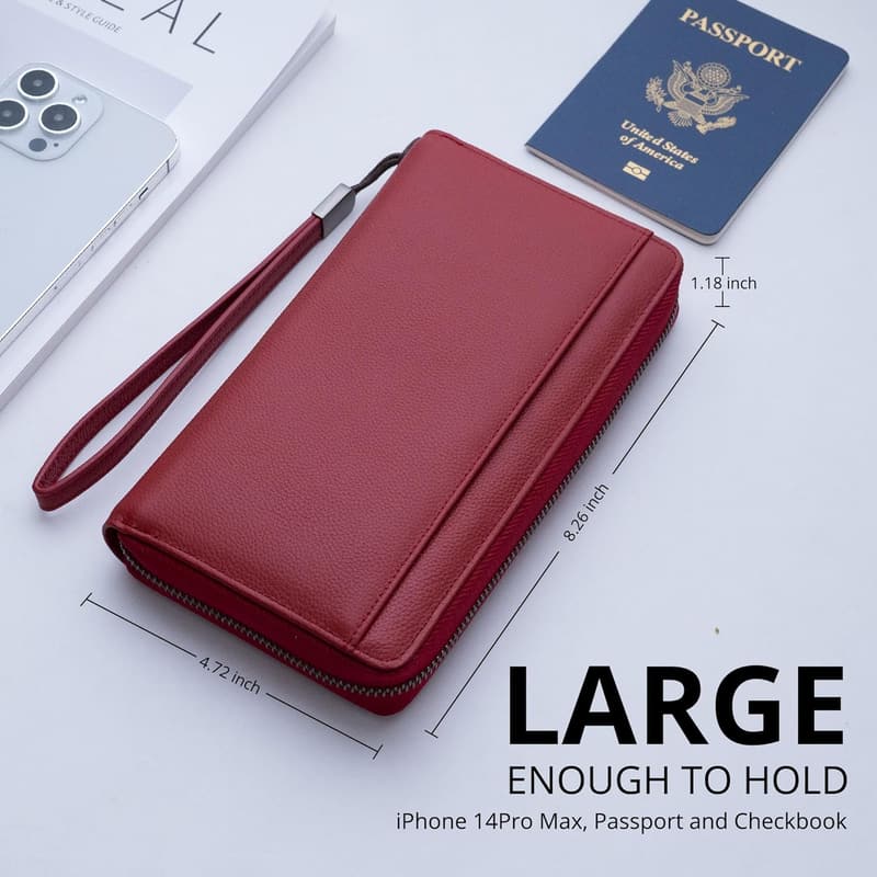 RFID Blocking Leather Travel Document Organizer for Families