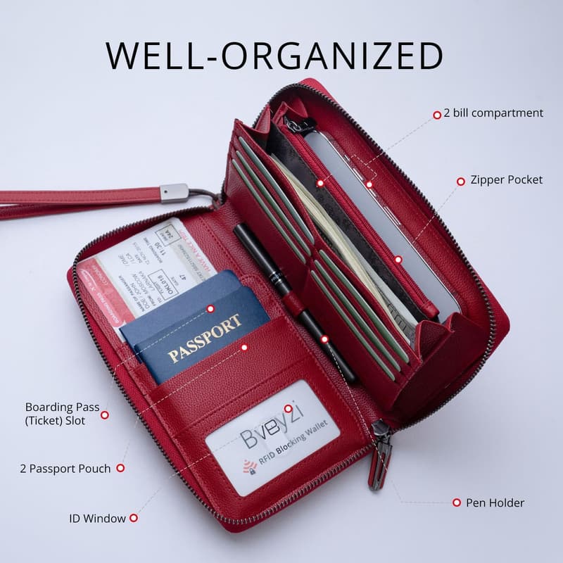 RFID Blocking Leather Travel Document Organizer for Families
