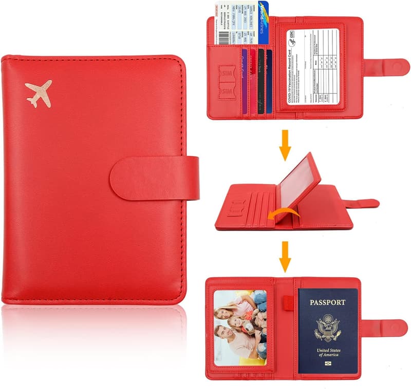 RFID Blocking Passport Holder for Travel - Unisex, Red