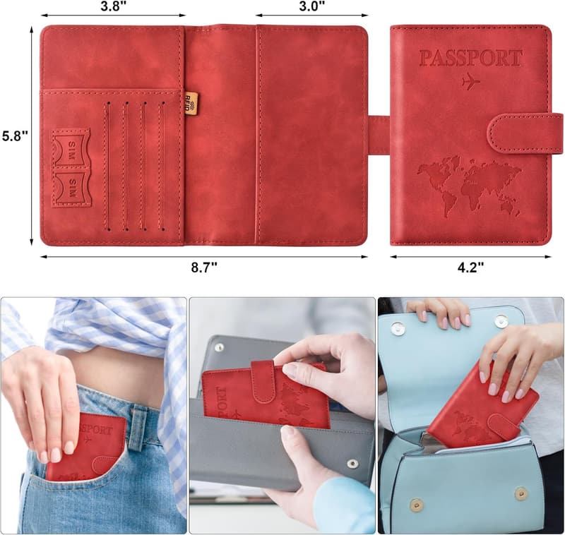 Travel Passport Holder Wallet Cover for Men and Women (Red)