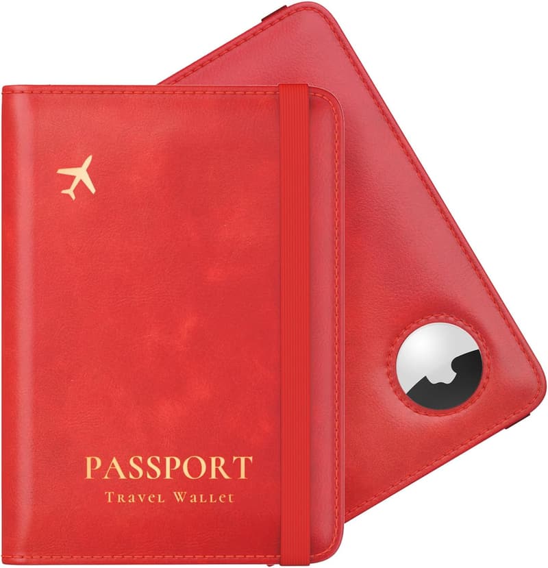 RFID Leather Passport Holder with AirTag Slot for Travel