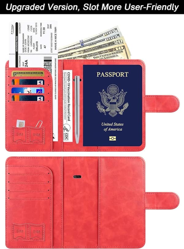 Leather RFID Blocking AirTag Passport Holder for Travel
