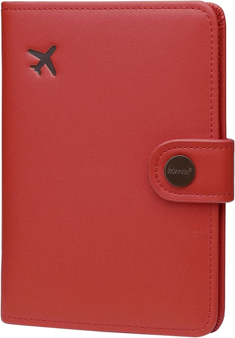 RFID Blocking Passport Holder for Women - Scarlet Red Travel Wallet