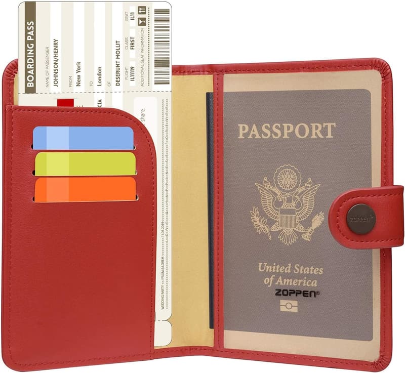 RFID Blocking Passport Holder for Women - Scarlet Red Travel Wallet