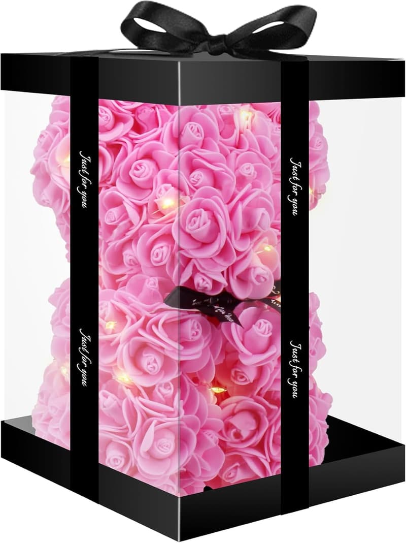 Mother's Day Bear Rose with LED Light - Handmade Gift for Her