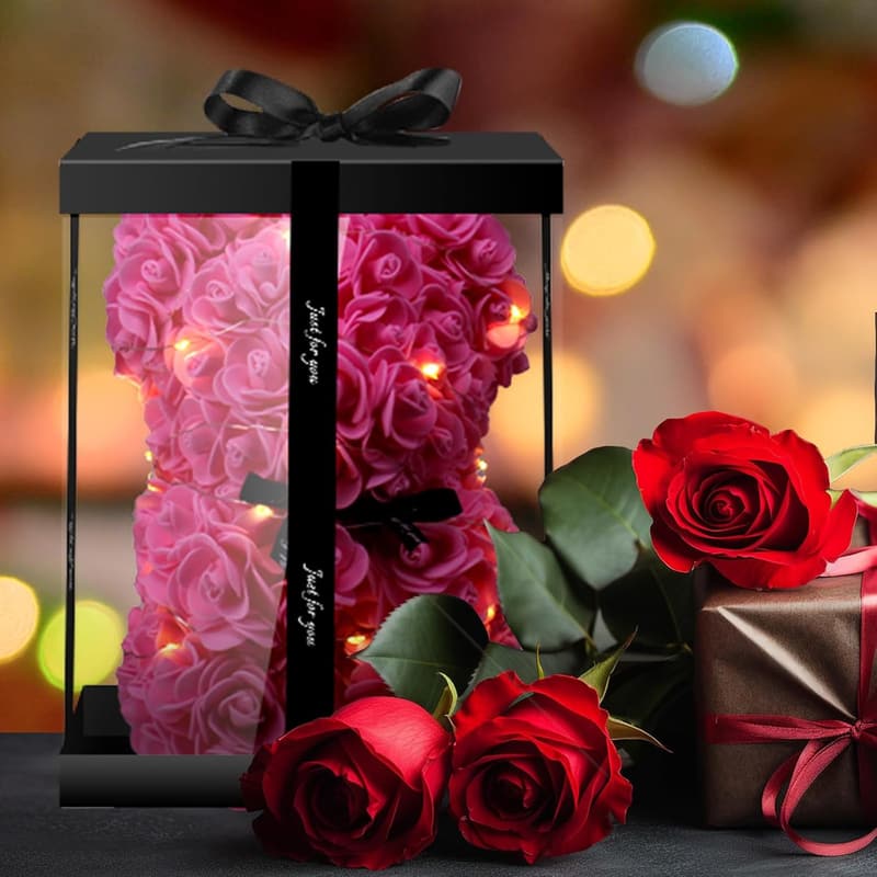 Mother's Day Bear Rose with LED Light - Handmade Gift for Her