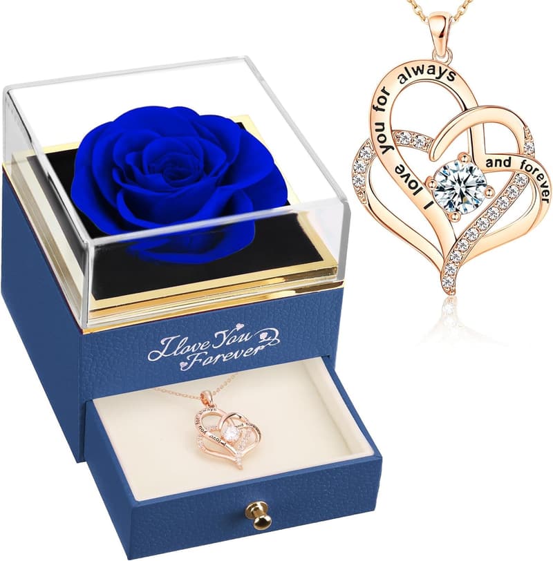 Forever Rose Heart Necklace with Preserved Flowers for Her