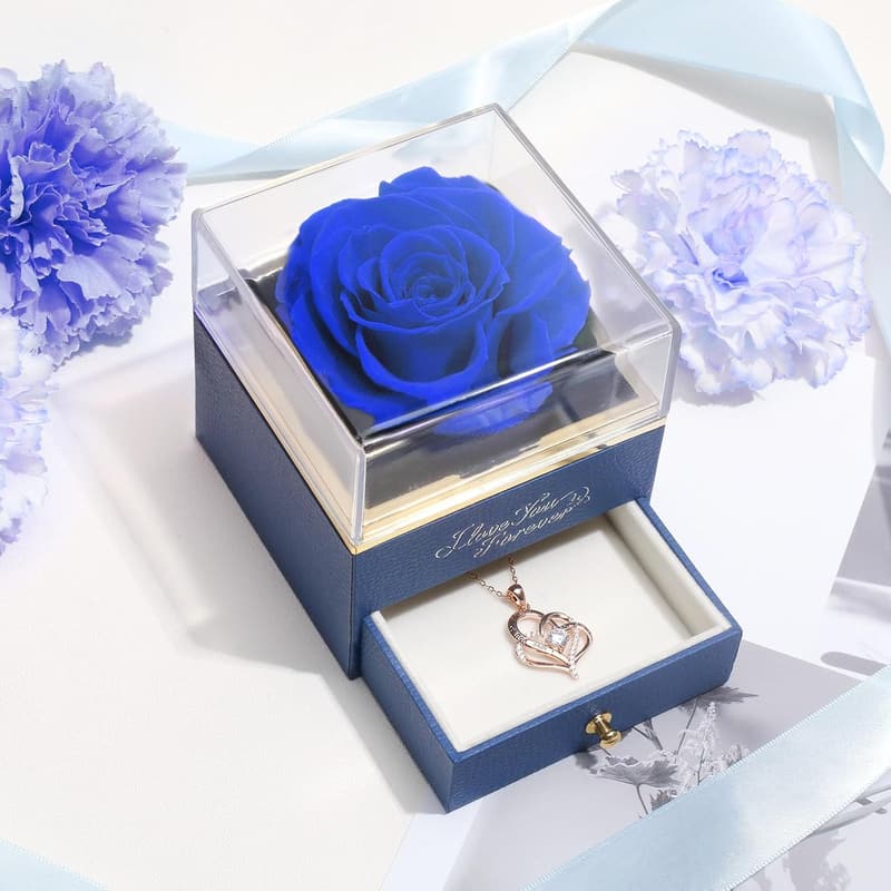 Forever Rose Heart Necklace with Preserved Flowers for Her