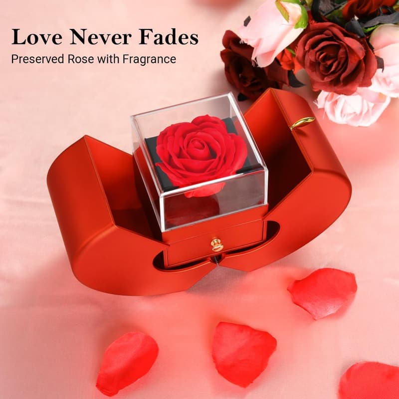 Eternal Rose Gift Box with Heart Necklace for Women
