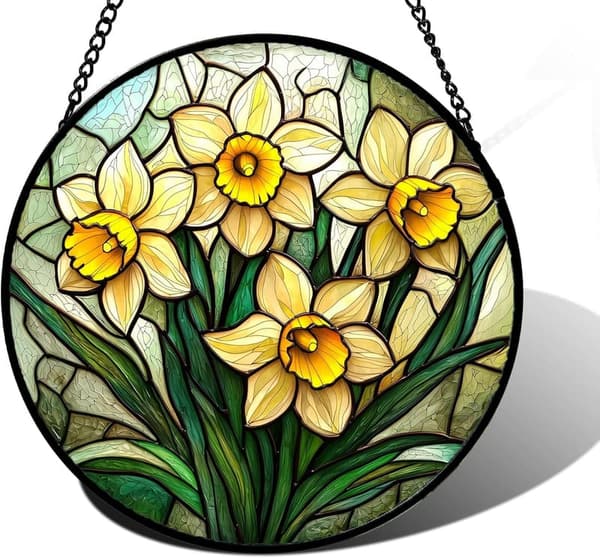 Daffodil Stained Glass Suncatcher for Birthdays, 7.8 in