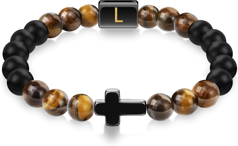Father's Day Cross Bracelet for Men - Initial Jewelry Gift