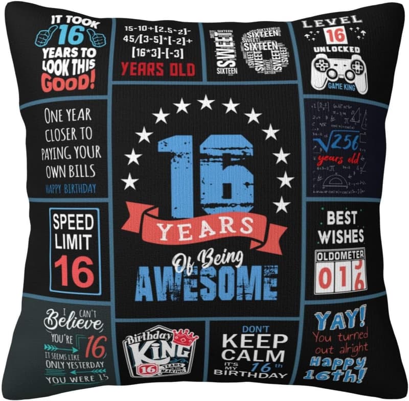 16th Birthday Throw Pillow Cover for Boys - Cool Gift Idea