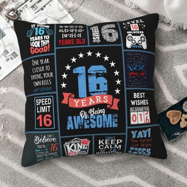16th Birthday Throw Pillow Cover for Boys - Cool Gift Idea