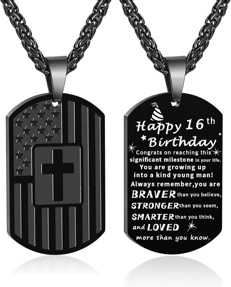Graduation Gift - American Dog Tag Necklace with Bible Verse
