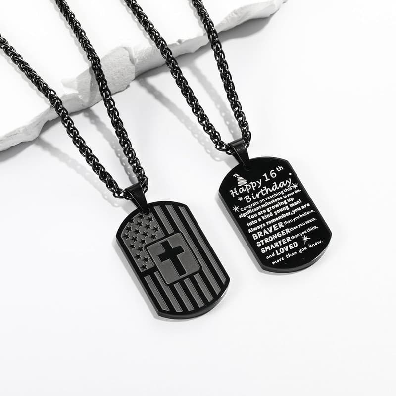 Graduation Gift - American Dog Tag Necklace with Bible Verse