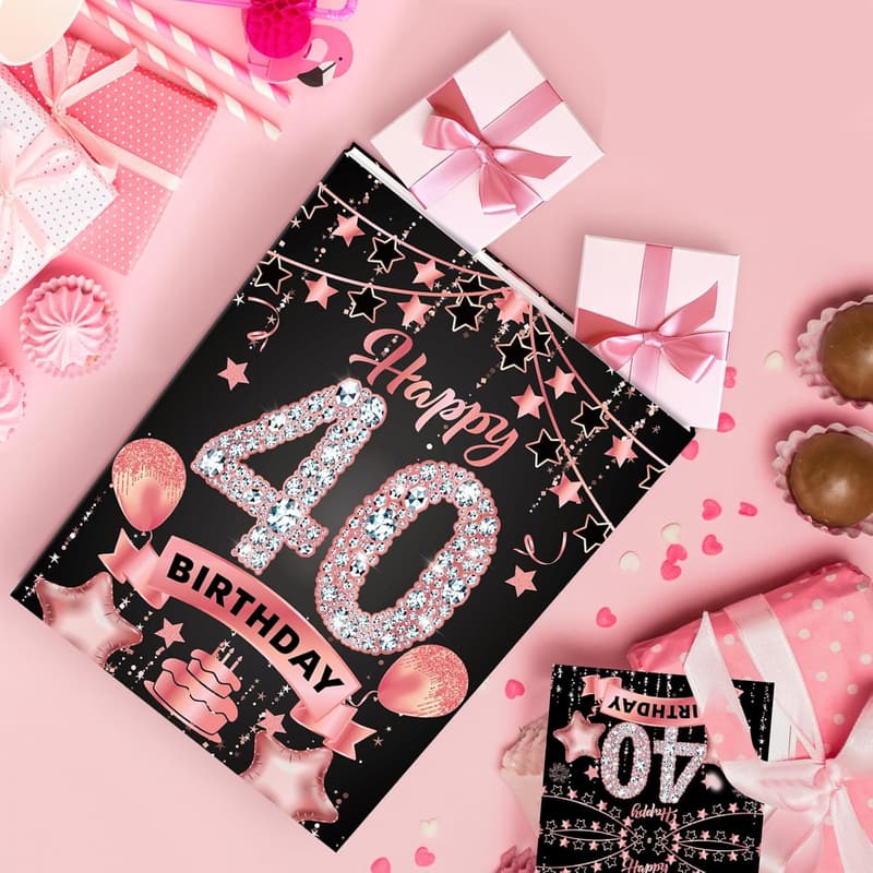 40th Birthday Gift Bag Set for Women - Rose Gold with Card & Tissue