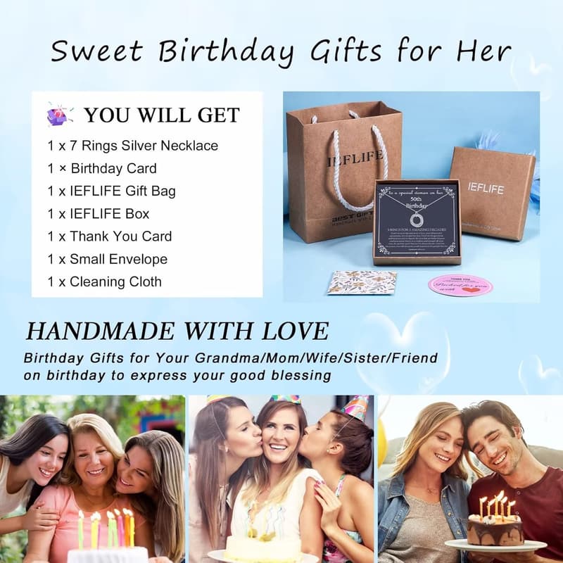 Sterling Silver Birthday Necklace for Women (40-90 Years)