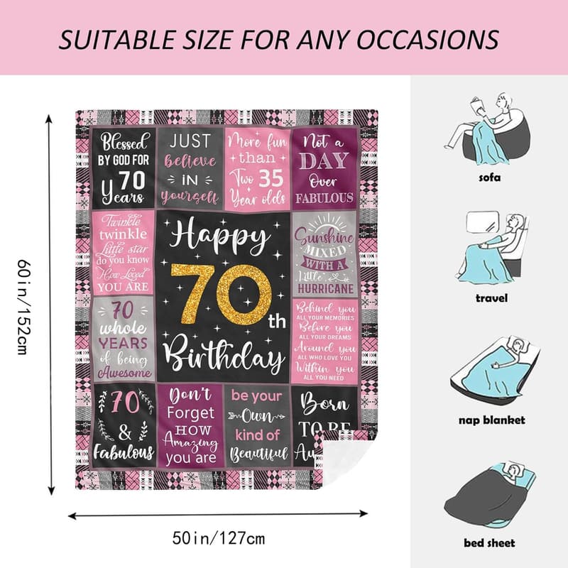 70th Birthday Gift Blanket for Women - 50