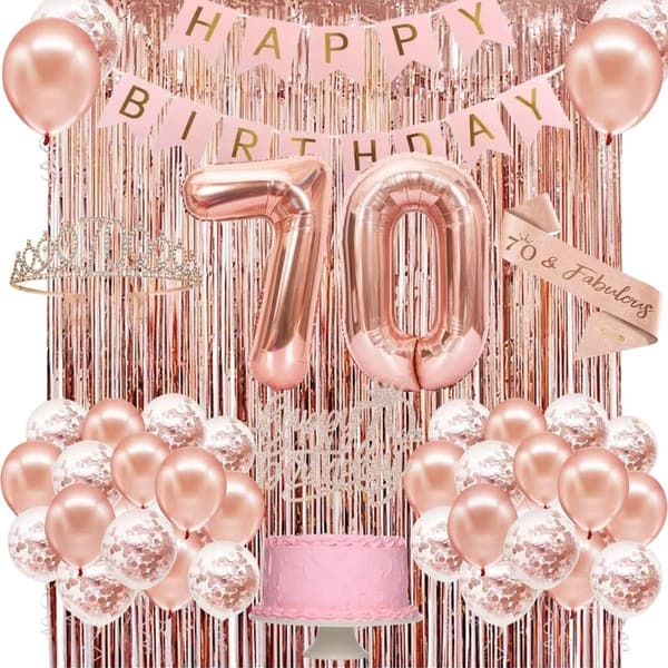 Rose Gold 70th Birthday Decorations Set for Women