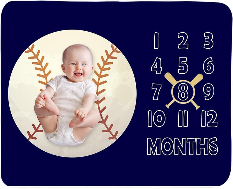 Personalized Baby Monthly Milestone Blanket - Sports Theme 51''x40''