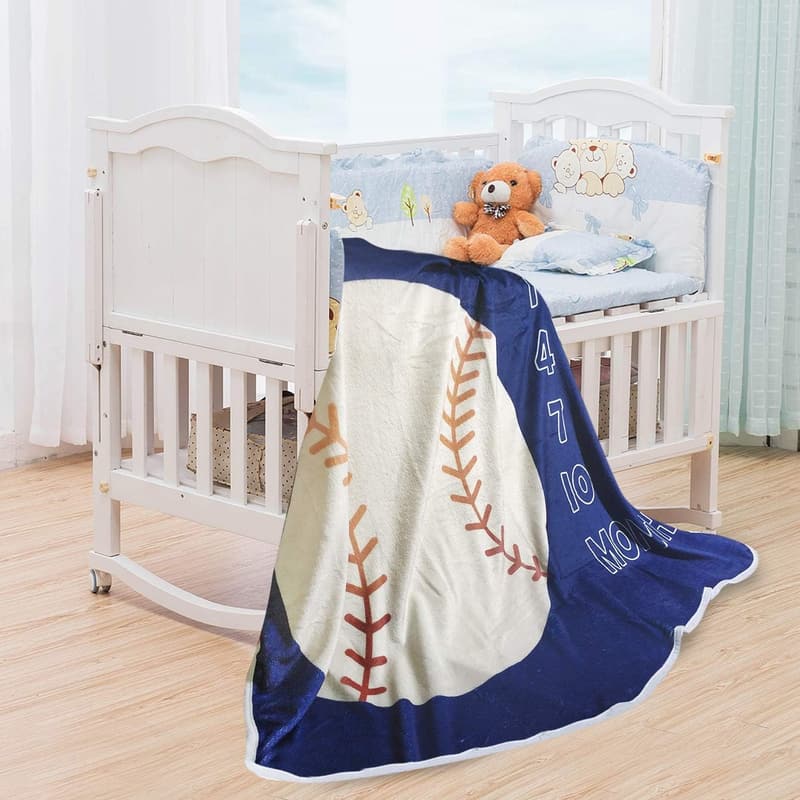 Personalized Baby Monthly Milestone Blanket - Sports Theme 51''x40''
