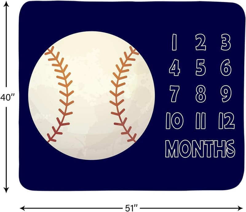 Personalized Baby Monthly Milestone Blanket - Sports Theme 51''x40''