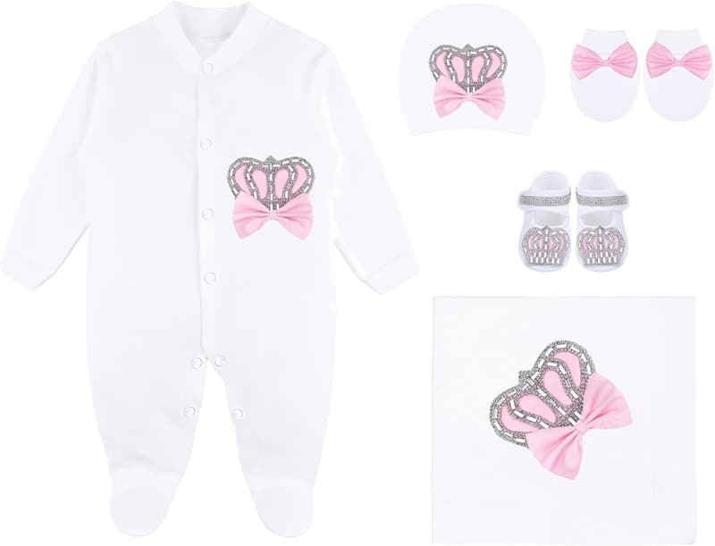 Baby Girl Pink Crown Layette 5-Piece Deluxe Gift Set
