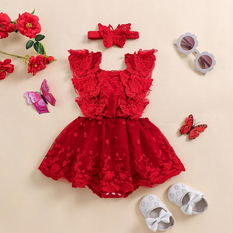 Summer Lace Floral Romper Bodysuit for Newborn Baby Girls