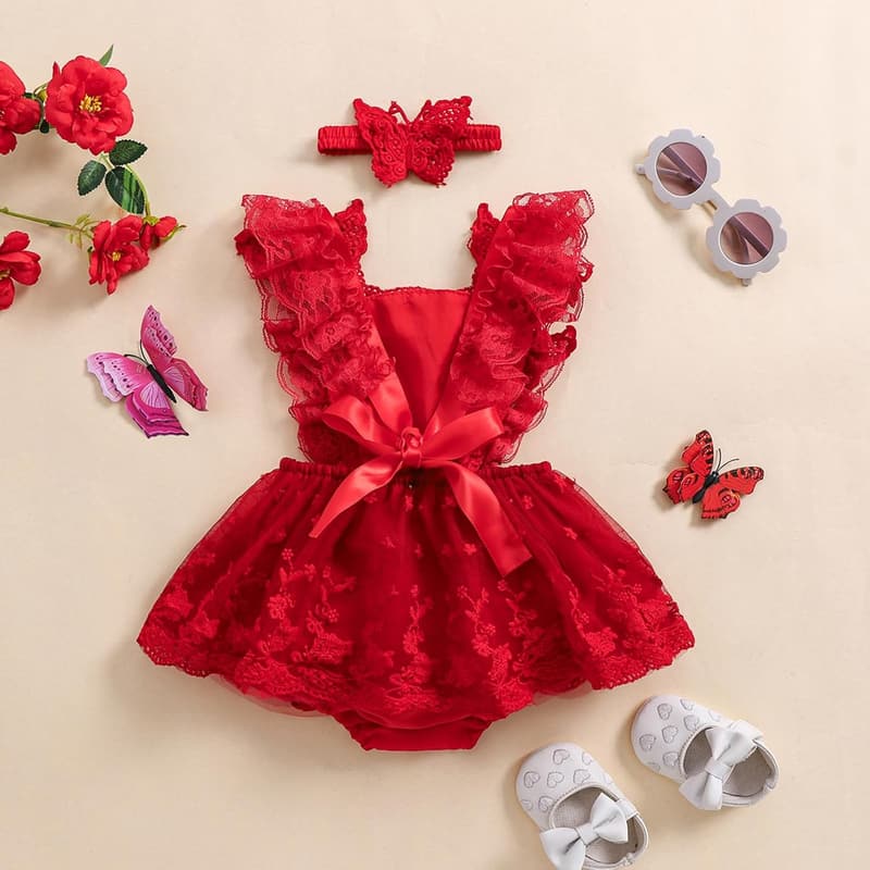 Summer Lace Floral Romper Bodysuit for Newborn Baby Girls