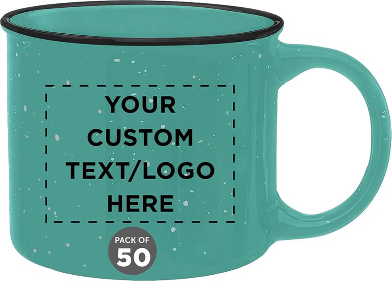 Bulk Personalized Ceramic Campfire Coffee Mugs - 13 oz, Mint