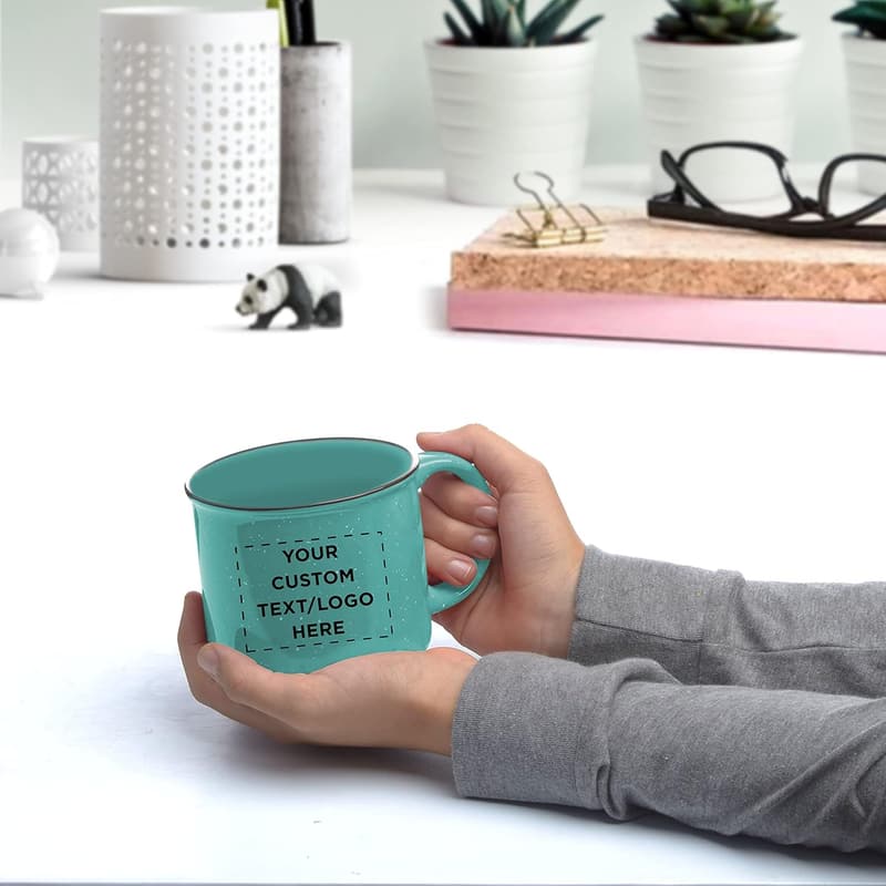 Bulk Personalized Ceramic Campfire Coffee Mugs - 13 oz, Mint