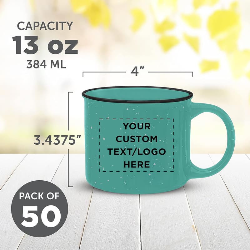 Bulk Personalized Ceramic Campfire Coffee Mugs - 13 oz, Mint