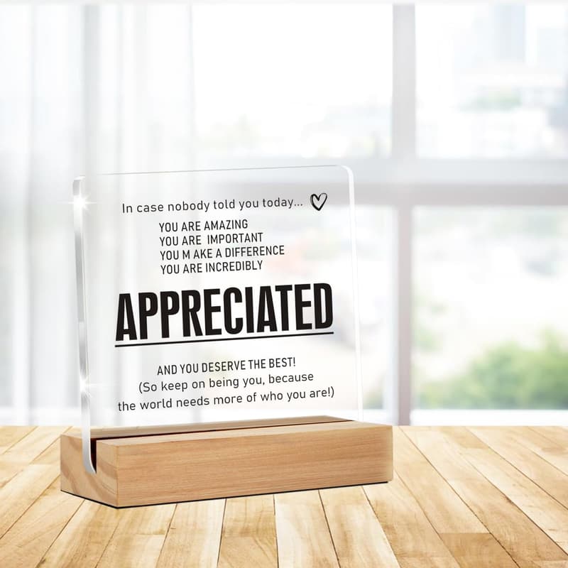 Motivational Office Decor Sign with Wooden Stand for Employees