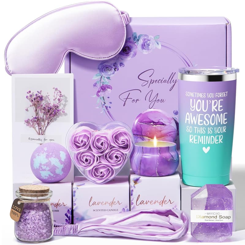 Lavender Spa Gift Basket for Women - 10PCS Self Care Set