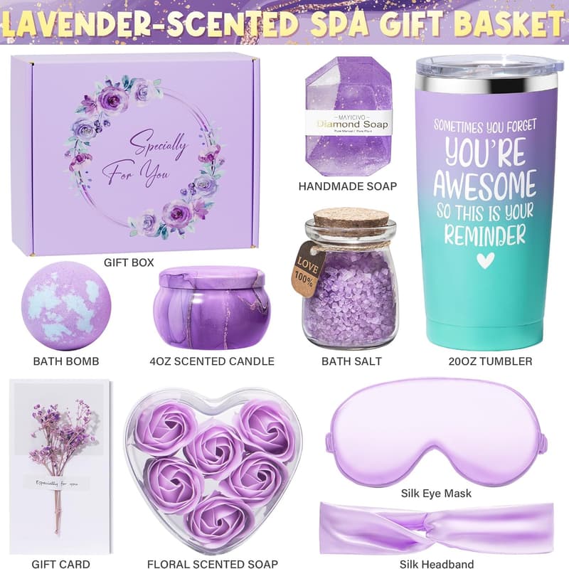Lavender Spa Gift Basket for Women - 10PCS Self Care Set