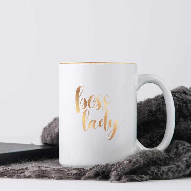 Boss Lady Gold Ceramic Mug - 15 oz Unique Gift for Women