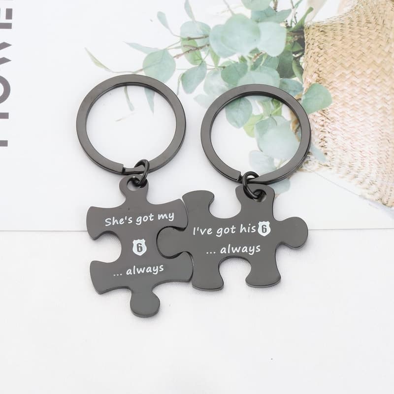 Police Couple Puzzle Keychain Gift for Officers