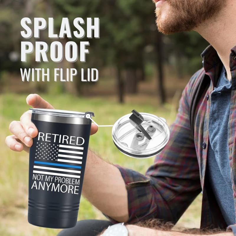 Police Retirement Gift: 20 oz Stainless Steel Travel Mug for Men