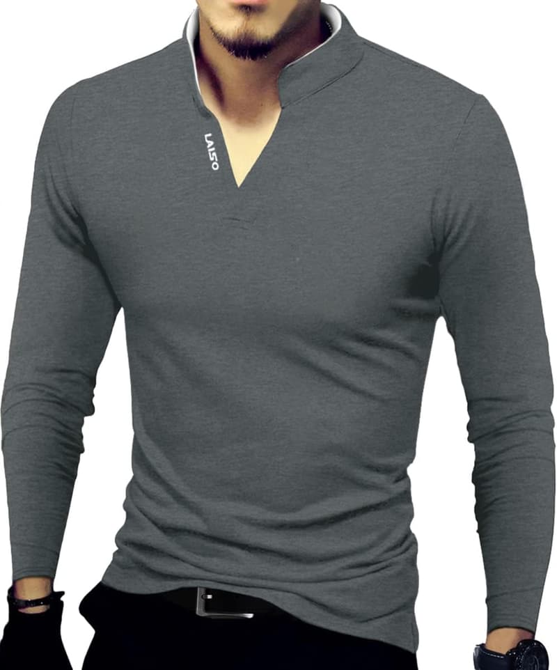 Men's Slim Fit Cotton Polo Henley Shirt - Casual Style