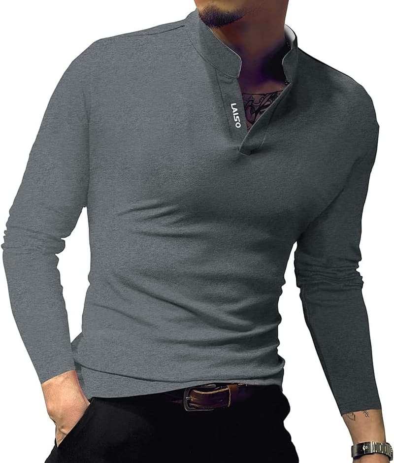 Men's Slim Fit Cotton Polo Henley Shirt - Casual Style