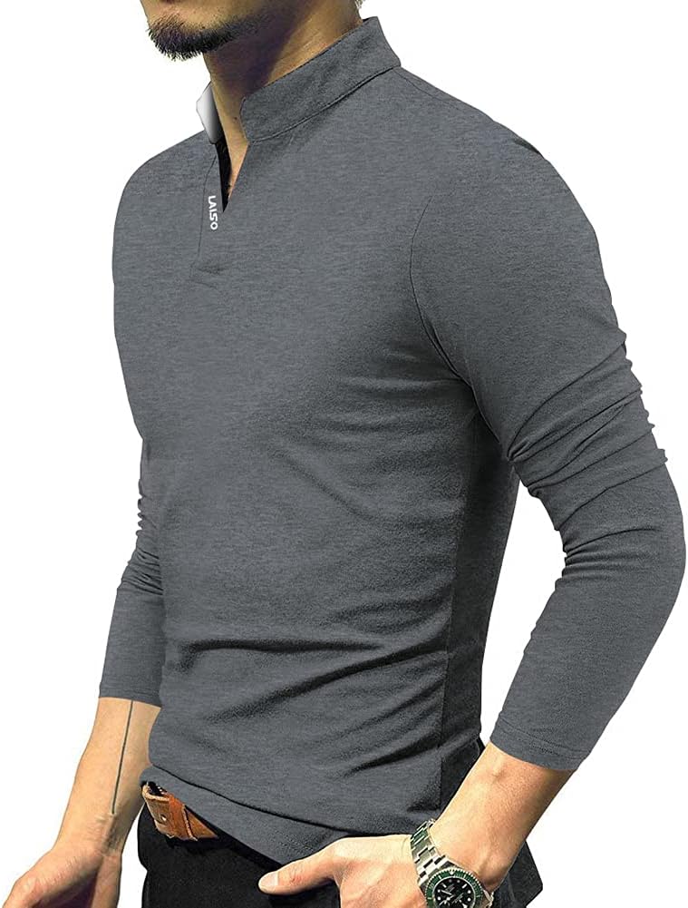 Men's Slim Fit Cotton Polo Henley Shirt - Casual Style