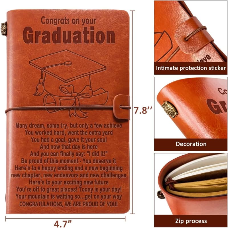 Inspirational Graduation Journal for Him/Her - Refillable Leather