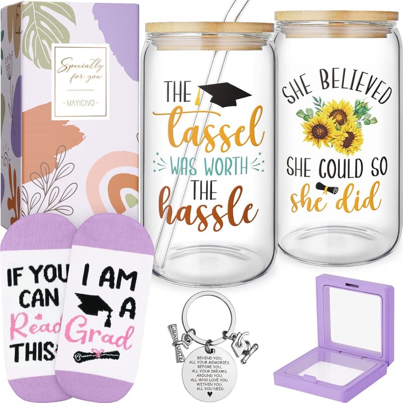 Graduation Gift for Her 2025 - 16oz Can Glass Cup