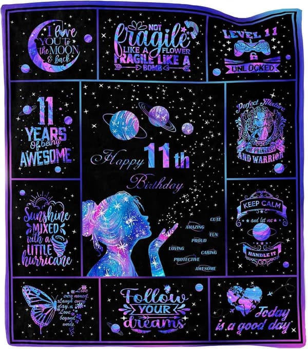 11th Birthday Throw Blanket for Girls – 60