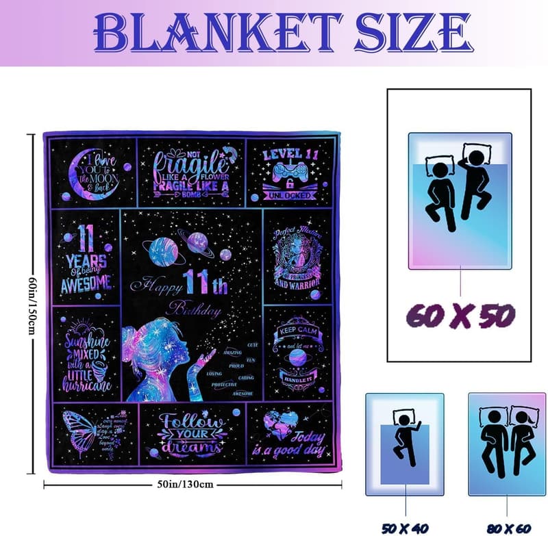 11th Birthday Throw Blanket for Girls – 60