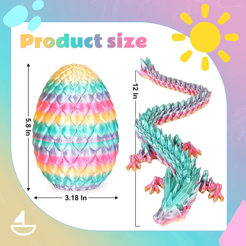 3D Printed Articulated Dragon Egg Fidget Toy for Kids & Adults