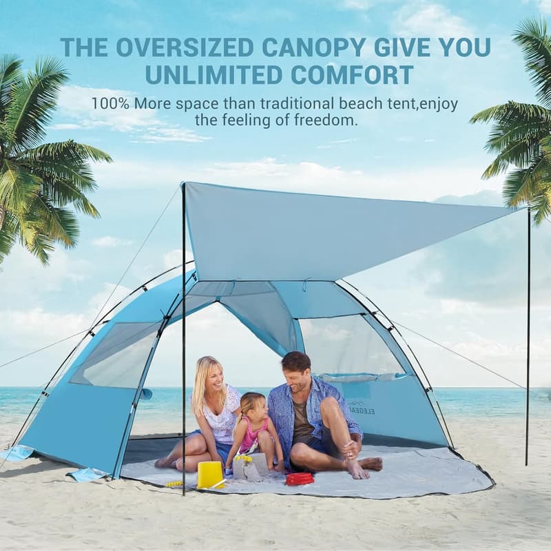 Portable Beach Tent with UPF 50+ UV Protection - Sky Blue