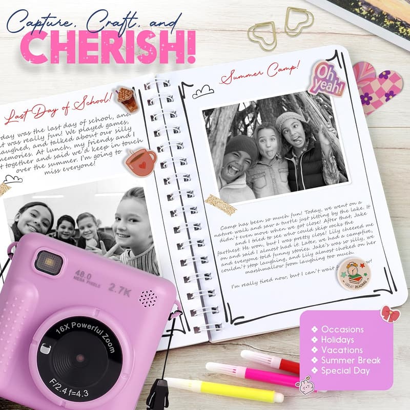DIY Instant Print Camera & Journal Kit for Girls - 150 Pcs